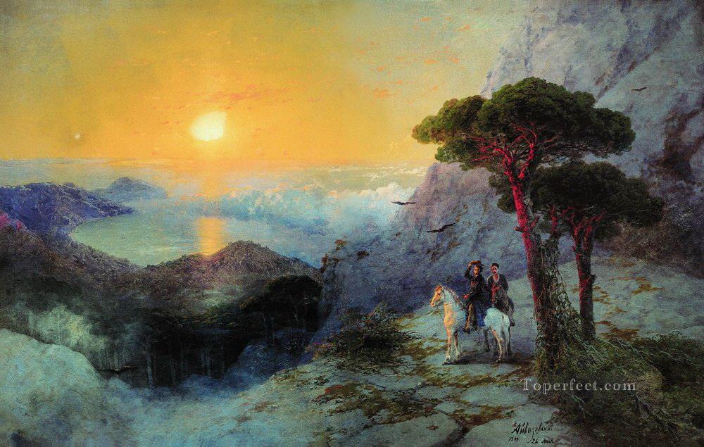 日の出山のアイ・ペトリ山の頂上に立つイヴァン・アイヴァゾフスキー・プーシキン油絵